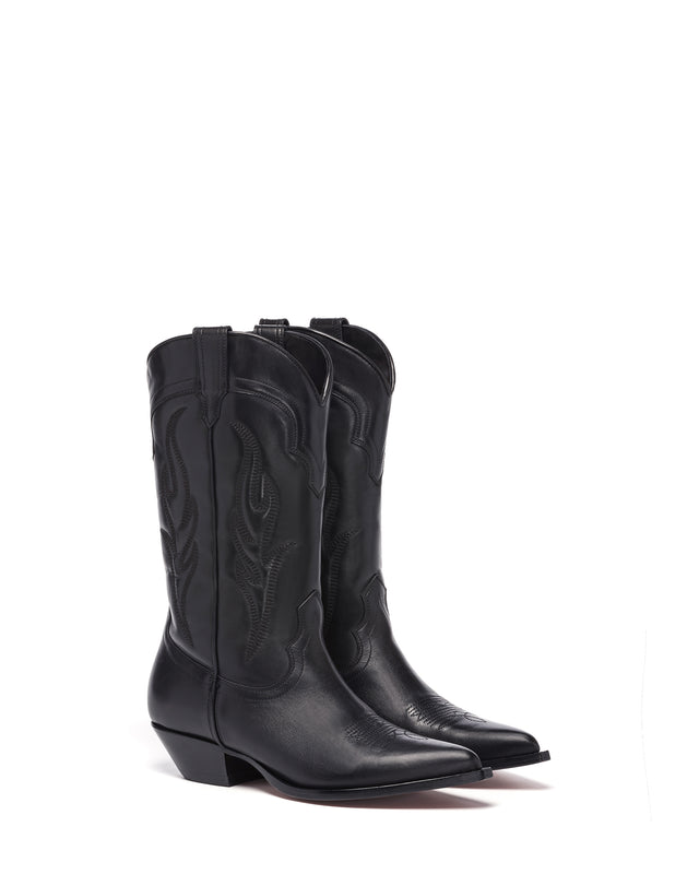 SANTA FE Women's Cowboy Boots in Black Calfskin | On tone embroidery 01